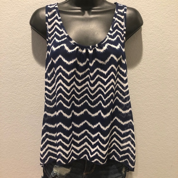 SOLD! Sleeveless Navy Blue/White Tank - Picture 1 of 4